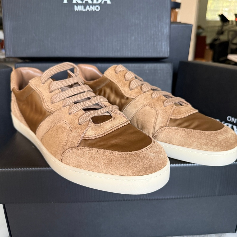 Prada Milano 2EE442 Men Brown Suede & Fabric Low Top Sneakers Trainers Sz UK 9 - Picture 4 of 16
